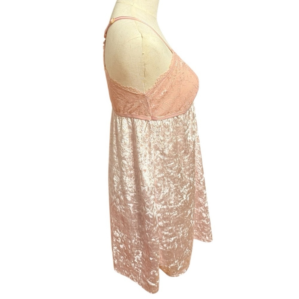 Jessica Simpson Blush Pink Lace & Crushed Velvet Babydoll Chemise Size M - Picture 2 of 4